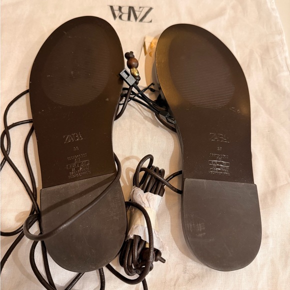Zara Dark Brown Leather Sandals with Gold Accents - Picture 4 of 4